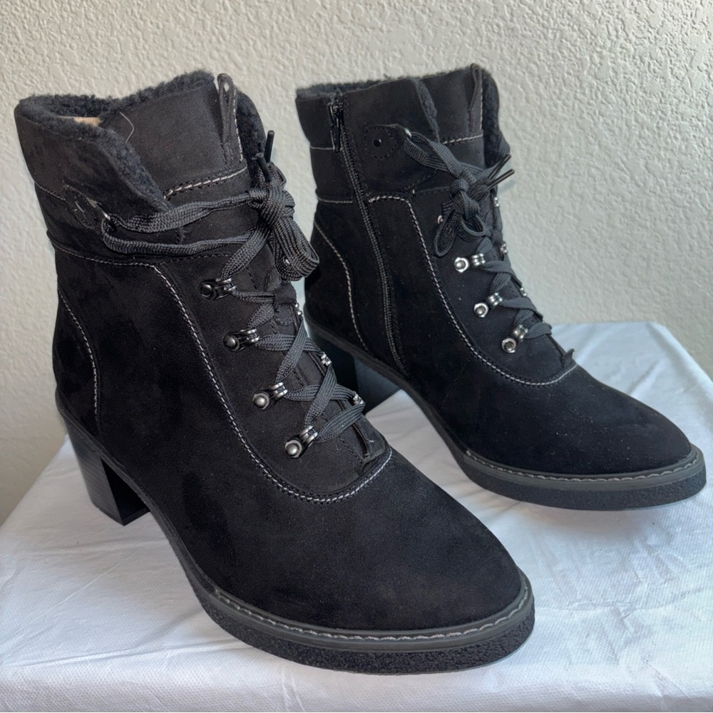 New Women's Zelda Black Faux Suede Ankle Boots with Sherpa Lining size 12